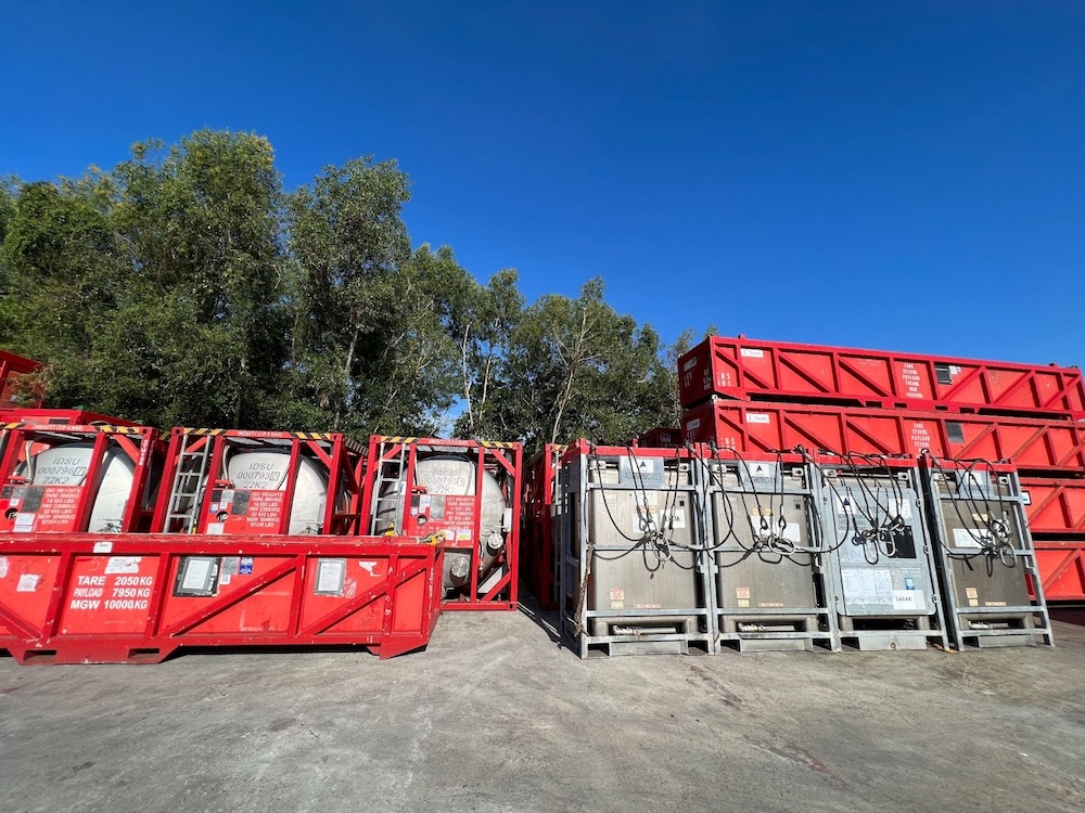 Offshore containers in Malaysia for oil and gas cargo handling, certified units for safe marine transport.