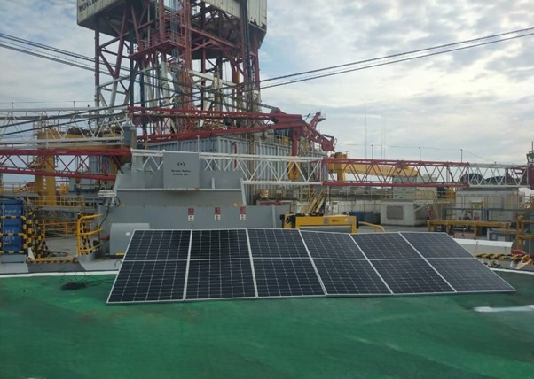 Solar panel installed on a rig during a lay-up period.